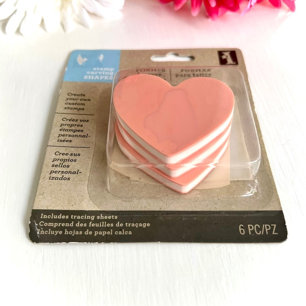 NEW Inkadinkado Heart Stamp Carving Shapes Set of 3 Pink Stamps 3 Tracing Sheets - Picture 5 of 5